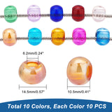 Glass European Beads, Large Hole Beads, Rondelle, Mixed Color, 14.5x10.5mm, Hole: 6.2mm