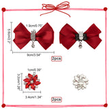Wedding Shoe Decoration Sets, including 2Pcs Polyester Bowknots and 2Pcs Flower Shape Alloy Shoe Buckle Clips, Red, Bowknot: 56x90x16mm, Flower: 32x34x10mm