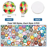 1 Bag Printed Glass Cabochons, for DIY Jewelry Making, Half Round with Mixed Patterns, Mixed Color, 12x5mm, 200pcs/bag, 1 bag/box