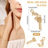 Brass Micro Pave Cubic Zirconia Pendants, Real 18K Gold Plated, Pistol, Clear, 17x8.5x3mm, Hole: 1.2mm, 8pcs/box