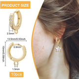 10Pcs Brass Huggie Hoop Earring Findings, with Horizontal Loops and Clear Cubic Zirconia, Lead Free & Cadmium Free, Real 18K Gold Plated, 15x2.5x13.5mm, Hole: 1.5mm, Pin: 0.9mm