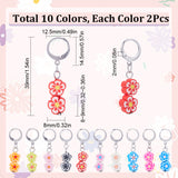 Handmade Polymer Clay Flower Pendant Locking Stitch Markers, 304 Stainless Steel Leverback Hoop Stitch Marker, Mixed Color, 4cm, 10 colors, 2pcs/color, 20pcs/set