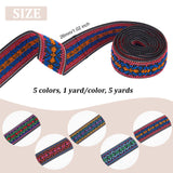 5 Yards 5 Colors Ethnic Style Embroidery Flat Polyester Elastic Rubber Cord/Band, Webbing Garment Sewing Accessories, with Metallic Wire Twist Ties, Mixed Color, 25~26mm, 1yard/color
