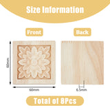 Rubber Wood Carved Onlay Applique, Center Flower Long Applique, for Door Cabinet Bed Unpainted Decor European Style, Square with Flower, Blanched Almond, 60x60x6.5mm
