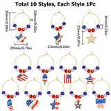 Alloy Enamel Wine Glass Charms, with Brass Hoop Earring Findings and Glass Bead, Star/Heart/Bowknot, Mixed Color, 48~55mm, 10 style, 1pc/style, 10pcs/set