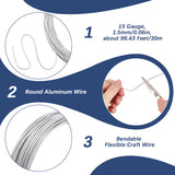 Aluminum Wire, Round, Bendable Flexible Craft Wire, with Spool, Silver, 15 Gauge, 1.5mm, about 98.43 Feet(30m)/Bag