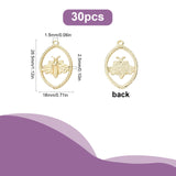 Rack Plating Alloy Pendants, Oval with Bees, Light Gold, 28.5x18x2.5mm, Hole: 1.5mm, 30pcs/box