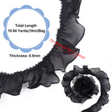 10M Polyester Pleated Lace Trims, Ruffled Ribbon, for Sewing and Art Craft Decoration, Black, 3~3-1/8 inch(75~80mm), about 10.94 Yards(10m)/Bag