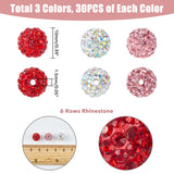 90Pcs 3 Colors Polymer Clay Rhinestone Beads, Pave Disco Ball Beads, Round, Mixed Color, PP13(1.9~2mm), 6 Rows Rhinestone, 10mm, Hole: 1.5mm, 30Pcs/color