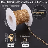 DIY Chain Bracelet Necklace Making Kit, Including Brass Heart Link Chains, 304 Stainless Steel Clasps & Jump Rings, Golden, Chain: 5m/bag