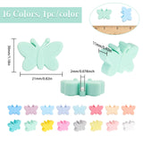 16Pcs 16 Colors Food Grade Eco-Friendly Silicone Beads, Chewing Beads For Teethers, DIY Nursing Necklaces Making, Butterfly, Mixed Color, 21x30x11mm, Hole: 2.2mm, 1pc/color