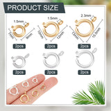 12Pcs 6 Style Eco-friendly Brass Spring Ring Clasps, Cadmium Free & Lead Free, Long-Lasting Plated, Golden & Silver, 9~15.5x7~13x1.5~2mm, Hole: 1.5~2.3mm, Inner Diameter: 3~7.5mm, 2pcs/style