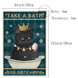 Iron Sign Posters, for Home Wall Decoration, Rectangle with Word Take A Bath You Dirty Hippie, Cat Pattern, 300x200x0.5mm