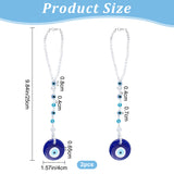 Resin Flat Round with Evil Eye Car Pendant Lucky Hanging Decor, Glass Beaded for Rear View Mirror Ornament Car Interior Decor Accessories, Blue, 250mm, 2pcs/set