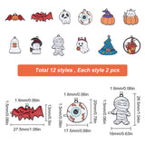 24 Pcs 12 Styles Halloween Theme Alloy Enamel Pendants, Mixed Shapes, Mixed Color, 2pcs/style