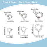 30Pcs 3 Styles 304 Stainless Steel Smooth Surface Spring Ring Clasps, Stainless Steel Color, 7.5~11.5x5~9.5x1.2~2mm, Hole: 1.5~2mm, 10pcs/style