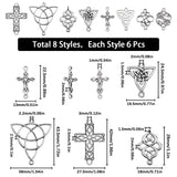 48Pcs 8 Styles Tibetan Style Alloy Connector Charms, Trinity Knot Links, Mixed Shapes, Antique Silver, 12~43.5x13~39x1.5~2.5mm, Hole: 1~6mm, 6pcs/style