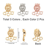 Brass Box Clasps, Multi-Strand Clasps, with Spring Ring Clasps, Flat Round, 3-Strands, 6-Holes, Mixed Color, 24x11x5.5mm, Hole: 2mm, 3 colors, 2sets/color, 6sets/box