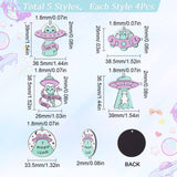 20Pcs 5 Style Opaque Acrylic Pendants, UFO Theme, UFO with Cat & Flat Round with UFO & Word I Wanna Leave, Mixed Color, 26~39x26~38.5x2mm, Hole: 1.8mm, 4pcs/style