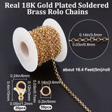 DIY Chain Bracelet Necklace Making Kit, Including Brass Rolo Chains & Jump Rings, 304 Stainless Steel Lobster Claw Clasps, Real 18K Gold Plated, Chain: 5M/set