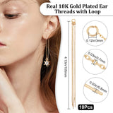 10Pcs Brass Stud Earring Findings, Ear Threads, with Loop, Golden, 105x0.7mm, Hole: 3mm, Pin: 0.8mm