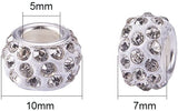 Polymer Clay Rhinestone European Beads, Large Hole Rondelle Beads, with Platinum Plated Alloy Cores, Crystal, 10~12x7~8mm, Hole: 5mm, 100pcs/box