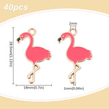 40Pcs Alloy Enamel Pendants, Flamingo Shape, Golden, Hot Pink, 28.5x18x1mm, Hole: 2mm