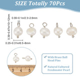 70Pcs Natural Cultured Freshwater Pearl Charms, with Platinum Tone Brass Ball Head pins, Oval, Platinum, 10~12x6.5~8x4~5.5mm, Hole: 2.3~2.6mm