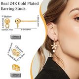 100Pcs 304 Stainless Steel Stud Earring Findings, Ball Stud Earring Post, with Horizontal Loop and Ear Nut, Golden, 15x7mm, Hole: 1.7mm, Pin: 0.8mm