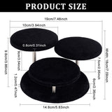 3-Tier Wood Covered Velvet Jewelry Display Risers, with 3 Round Platforms, Jewelry Organizer Holder for Rings Earrings Bracelets Disppay, Black, 18x19x9.8cm