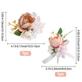 2Pcs 2 Style Silk Cloth Imitation Peony Corsage Boutonnieres, with Silk Cloth Imitation Peony Wrist Corsages, for Party Decorations, Pink, 125~890x13~85mm, 1pc/style