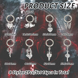 16Pcs 8 Style Gothic Style Alloy Shoe Charms, with Spring Gate Rings, Skull/Heart/Rose, Platinum, 48~85mm, 2pcs/style