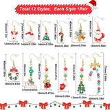 12 Pairs 12 Style Christmas Theme Alloy Dangle Earrings, Moon & Stag & Tree & Wreath with Bowknot & Candy Cane & Santa Claus & Snowflake Glove & Christmas Bell, Mixed Color, 35~69mm, Pin: 0.5~0.8mm, 1pair/style