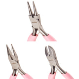 45# Carbon Steel Jewelry Plier Sets, Polishing, Pink, 7.5~8.1x4.4~4.7x0.75~0.8cm, 3pcs/set