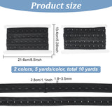 10 Yards 2 Colors 1 Rows 1 Hooks Polyester Bra Extender Iron Clasps, Elastic Bra Band Extenders Intimates Accessories, Mixed Color, 28x1.8~3.5mm, 5 yards/color