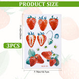 PVC Self Adhesive Fruit Decorative Stickers, Waterproof Decals, Rectangle, Strawberry, 292x197x0.3mm, Strawberry: 27~80x27~110mm, 3 sheets/set