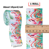 10 Yards Printed Polyester Ribbon, for Bowknot Making, Flat, Colorful, Flamingo Pattern, 5.1x0.02cm