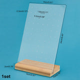 Acrylic Earring Displays, with Wood Pedestal, Rectangle, Clear, 15x7x2cm