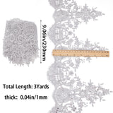 Sparkle Embroidery Flower Polyester Lace Trim, with Plastic Beads, for Costume Decoration, Silver, 9-1/8 inch(230mm)
