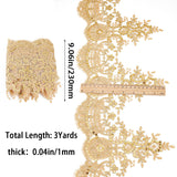 Sparkle Embroidery Flower Polyester Lace Trim, with Plastic Beads, for Costume Decoration, Gold, 9-1/8 inch(230mm)