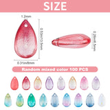 100Pcs Transparent Glass Charms, Dyed & Heated, Teardrop, Mixed Color, 13.5x8x6.5mm, Hole: 1.2mm