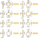 16 Sets 8 Style Brass Toggle Clasps, Ring & Flower & Star & Oval & Bottle & Crown & Heart, Real 16K Gold Plated, 2 sets/style