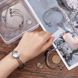 4Pcs 304 Stainless Steel Double Wire Cuff Bangle Makings, with Ball Tip, Flat Round Tray Settings, Blank Bangle Base, 4Pcs Transparent Glass Cabochons, Stainless Steel Color, 1/8~3/4 inch(0.4~2cm), Inner Diameter: 2-1/2 inch(6.2cm), Tray: 20.2mm