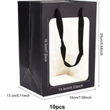 Kraft Paper Bags with Handle, with Cord Handles and Rectangle Window, for Retail Shopping Bag, Merchandise Bag, Gift and Party Bag, Rectangle, Black, 25x18x0.4cm, Unfold: 25x18x13cm, Window: 18.3x13.3cm