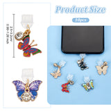 PVC Mobile Dustproof Plugs, with Alloy Rhinestone and Alloy Enamel Pendants, Butterfly, Mixed Color, 2.5~3.2cm, 10pcs/set