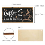 Printed Wood Hanging Wall Decorations, for Front Door Home Decoration, with Jute Twine, Rectangle with Word, Coffee Pattern, 300x150mm