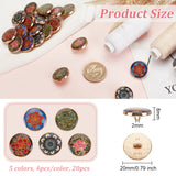 20Pcs 5 Colors Alloy Enamel Shank Buttons, 1-Hole, Flat Round with Flower Pattern, Mixed Color, 20x8mm, Hole: 2mm, 4pcs/color