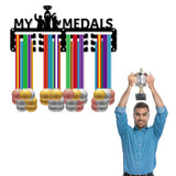 Sports Theme Iron Medal Hanger Holder Display Wall Rack, 3-Line, with Screws, Trophy, 125x290mm, Hole: 5mm