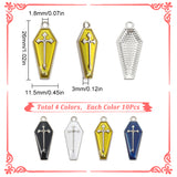 40Pcs 4 Colors Alloy Enamel Pendants, Coffin with Cross, Platinum, Mixed Color, 26x11.5x3mm, Hole: 1.8mm, 10pcs/color