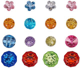 Acrylic Rhinestone Buttons, Faceted, Mixed Shapes, Mixed Color, 12~18x6.5~10mm, Hole: 1~1.5mm, about 144pcs/box